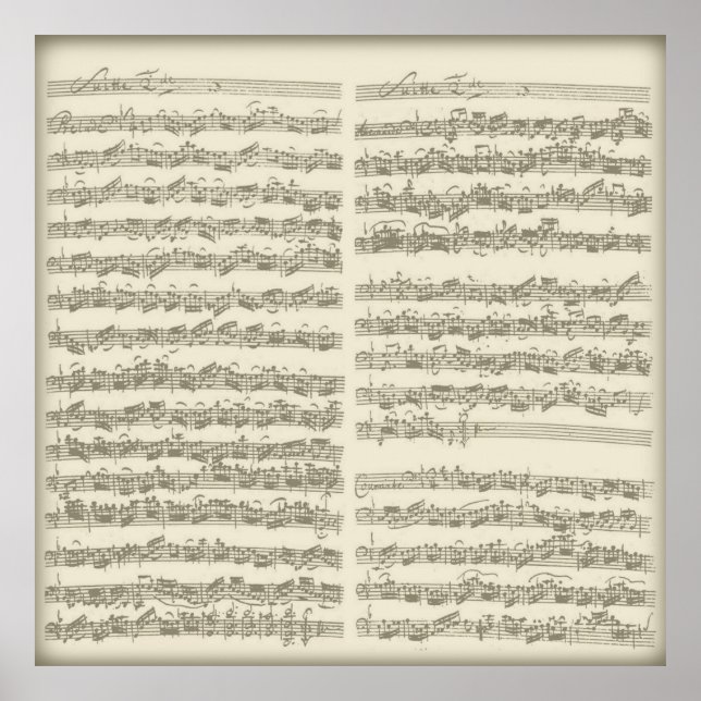 Poster Bach 2nd Cello Suite, plusieurs pages manuscrites (Devant)