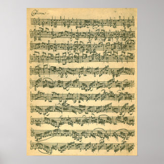 Poster Bach Chaconne Première page Manuscrit Télécopieur