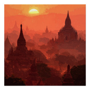 Poster Bagan Myanmar Palais sous coucher de soleil vibran