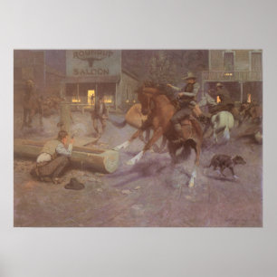 Poster Bagarre au Roundup Saloon par Bill Gollings