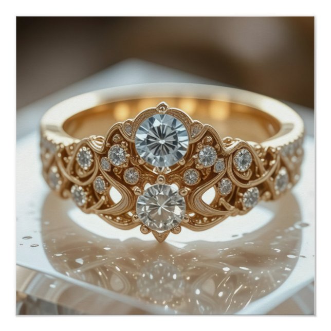 Poster bague diamant scintillant or (Devant)