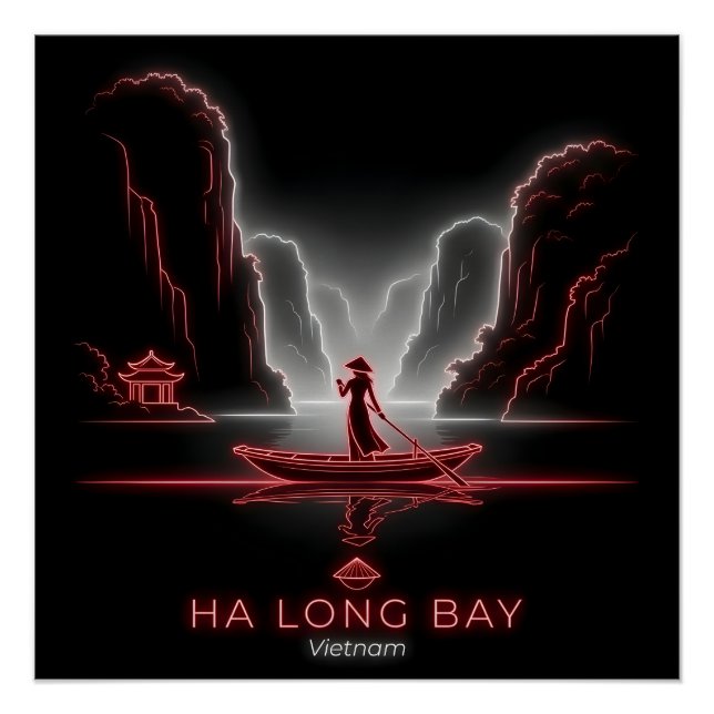 Poster Baie d'Ha Long - Femme vietnamienne sur une embarc (Devant)
