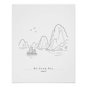 Poster Baie d'Halong Vietnam Art de ligne minimaliste Voy