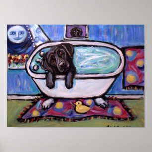Poster Baignoire Black Labrador