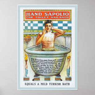 Poster Baignoire vintage Bain Encouragement Sapolio Ad