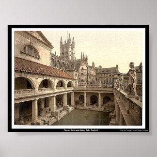 Poster Bains romains et abbaye, Bath, Angleterre