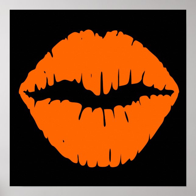Poster Baiser au rouge à lèvres noir et orange vif (Devant)