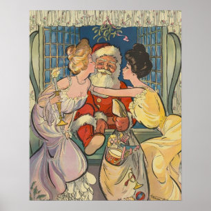 Poster Baiser le Père Noël Vintage Noël
