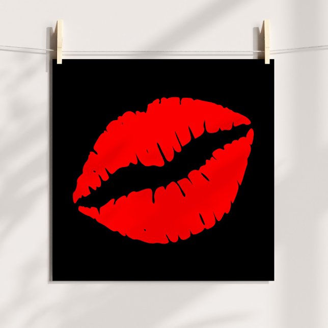 Poster Baiser Rouge sur Fond Noir (Red Kiss on Black Poster)
