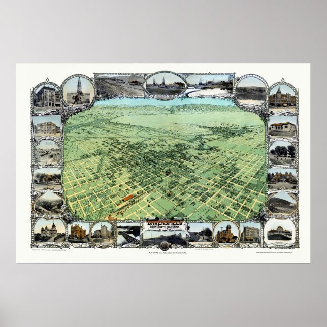Poster Bakersfield, CA Carte panoramique - 1901 (Devant)