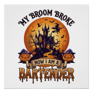 Poster Balai Cassa Barman Halloween Maison Hantée Sorcièr