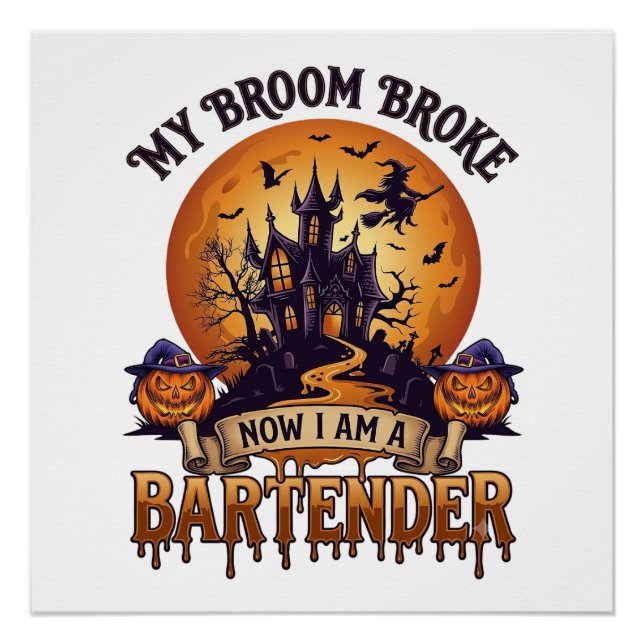 Poster Balai Cassa Barman Halloween Maison Hantée Sorcièr (Devant)