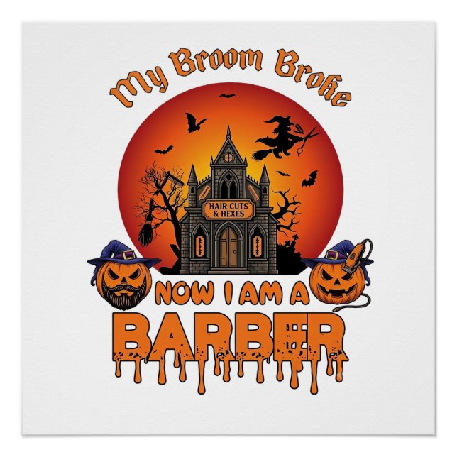 Poster Balai de coiffeur Casse la citrouille d'Halloween  (Devant)