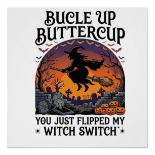 Poster Balai de Halloween Commutateur Sorcière Boutonnièr