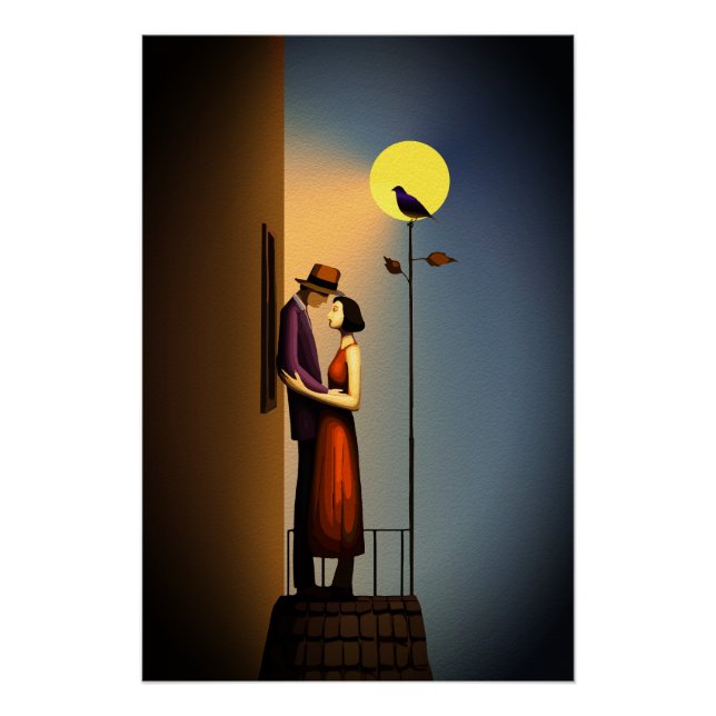 Poster Balcon au Clair de Lune Romantique – Amour Noir Vi (Devant)