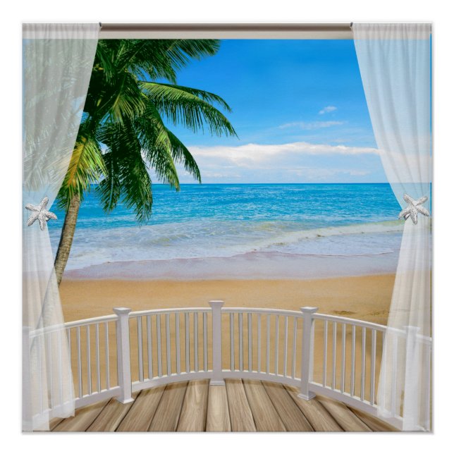 Poster Balcon avec vue sur la plage (Devant)