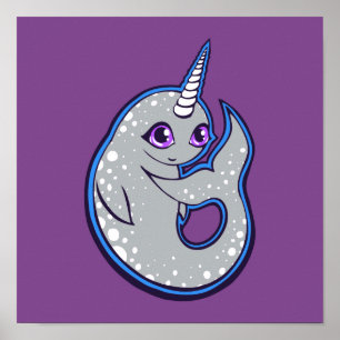 Poster Baleine à narval gris avec points d'encre concepti