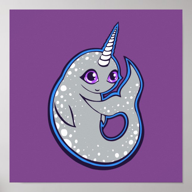 Poster Baleine à narval gris avec points d'encre concepti (Devant)