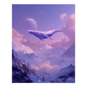 Poster Baleine Lavande S'envole dans des Cieux Aliens