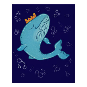 Poster Baleine Roi avec Couronne Art folklorique océani