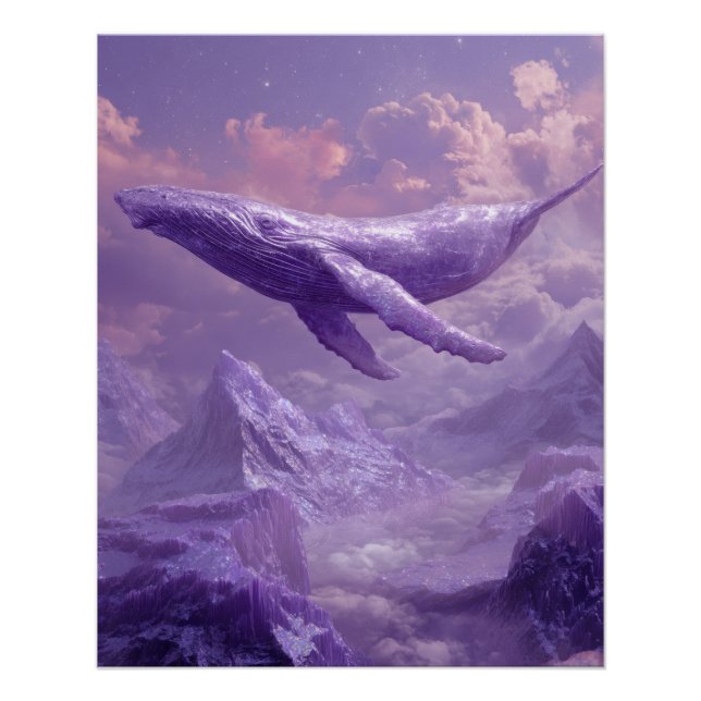 Poster Baleines lavande s'élevant dans le ciel de rêve (Devant)
