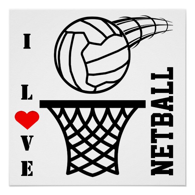 Poster Ball And Net Design I Love Netball (Devant)