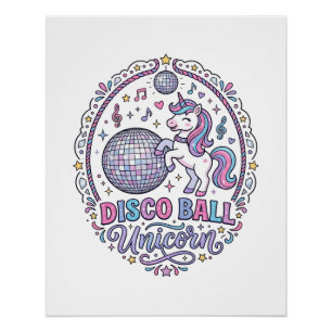 Poster Balle de disco de licorne Licorne Impression ludiq