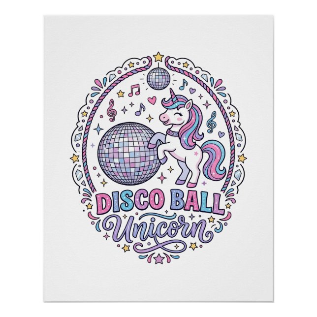 Poster Balle de disco de licorne Licorne Impression ludiq (Devant)