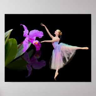 Poster Ballerina avec orchidée en noir