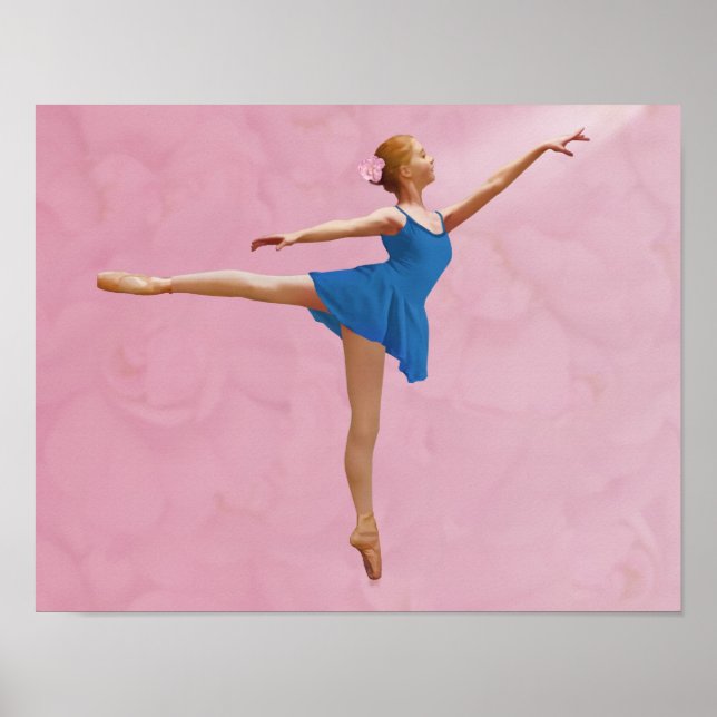 Poster Ballerina avec Rose en Arabesque (Devant)