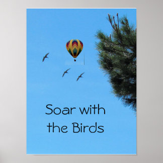 Poster - Ballon à air chaud et oiseaux