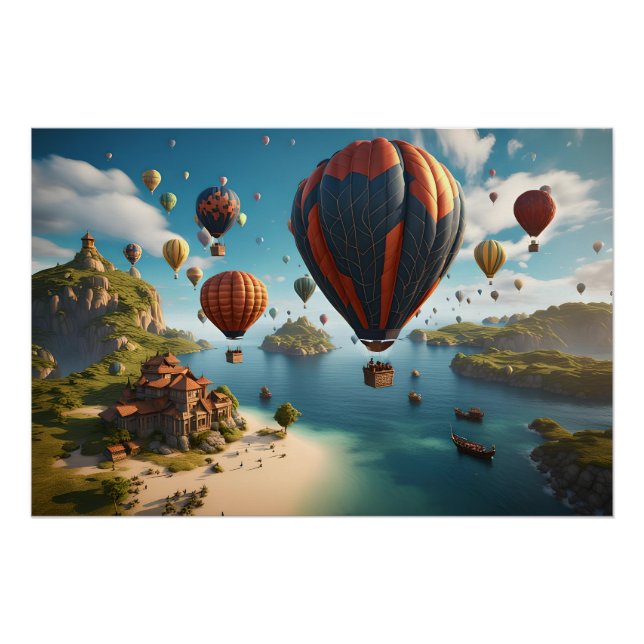 Poster Ballons à air chaud survolant l'île (Devant)