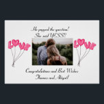 Poster Ballons d'amour rose Fiançailles photo<br><div class="desc">Photo Poster Fiançailles des Ballons Coeur Rose. Ajoutez votre propre photo et personnalisez le texte.</div>