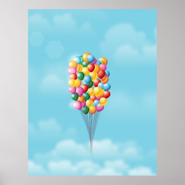 Poster Ballons flottants vers le haut et au loin. (Devant)