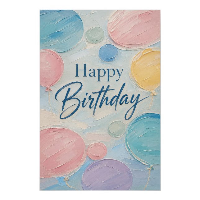 Poster Ballons Pastel Anniversaire Pinceaux (Devant)