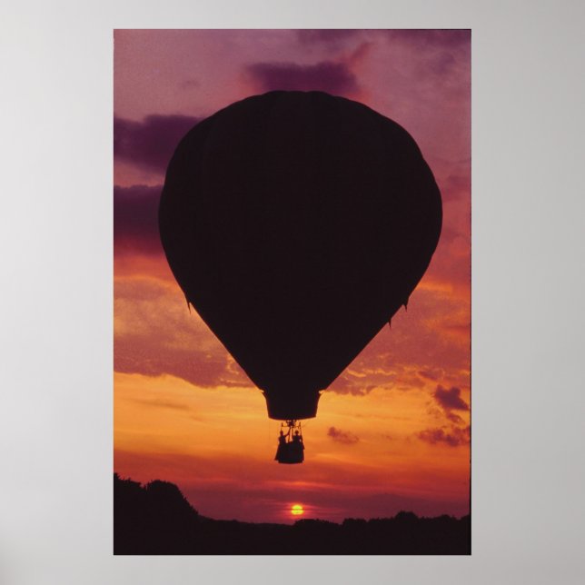 Poster Ballotte à air chaud et coucher de soleil - (Devant)