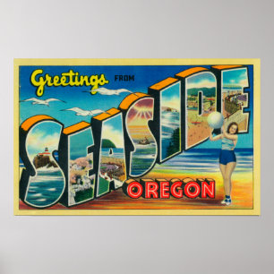 Poster Balnéaire, Oregon - Grandes Lettres Scènes 2