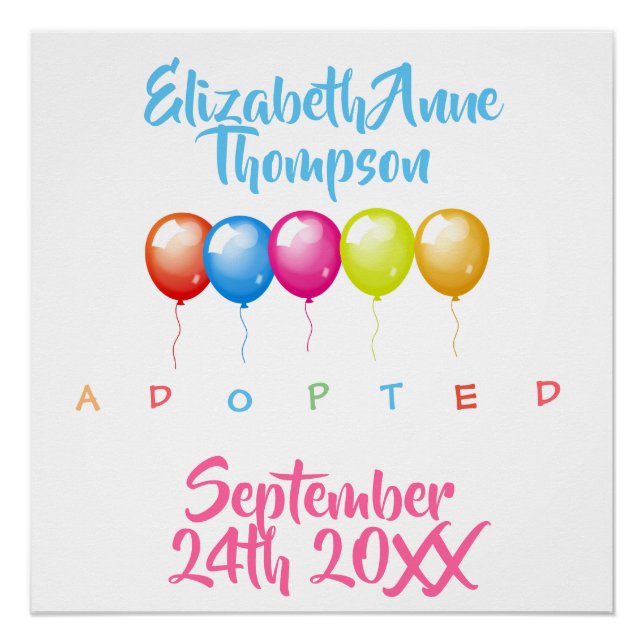 Poster Baloons adoptés - Nom personnalisé Date (Devant)