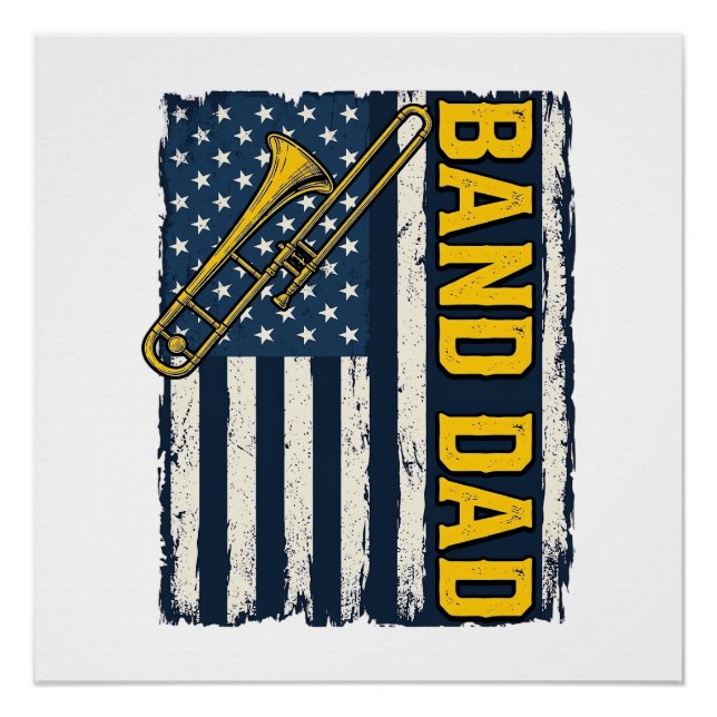 Poster Band Dad Trombone American Flag Vintage Shirt Desi (Devant)