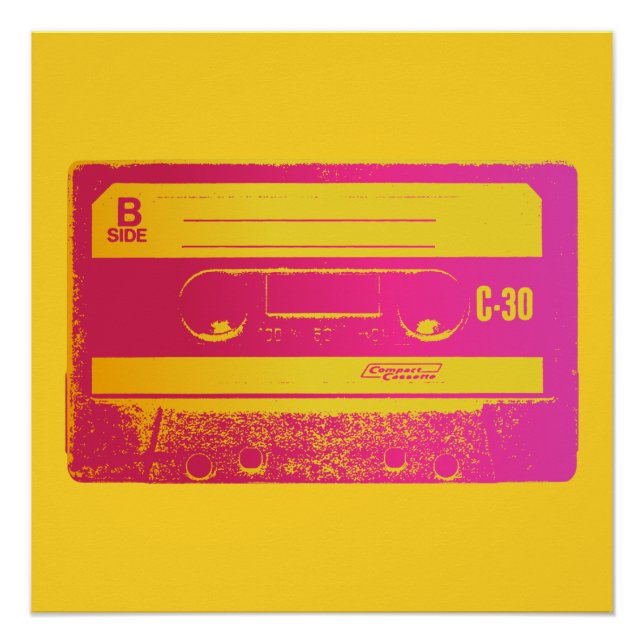 Poster Bande Cassette Rétro Rose et Jaune (Devant)