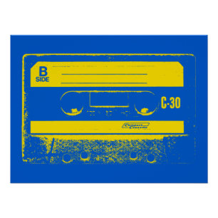 Poster Bande de cassette bleu et jaune rétro