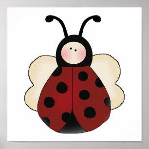 Poster bande dessinée ridicule de coccinelle ronde