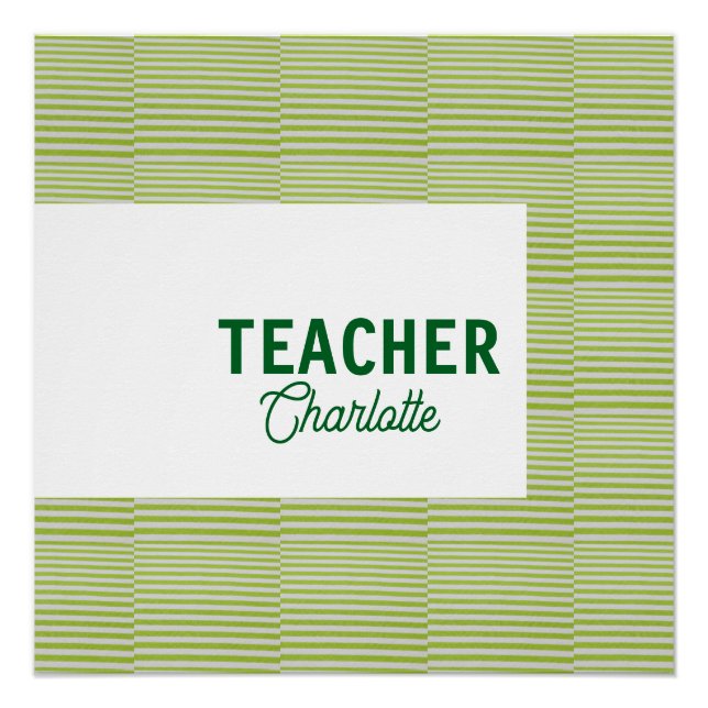 Poster Bandes blanches vert citron professeur nom enseign (Devant)