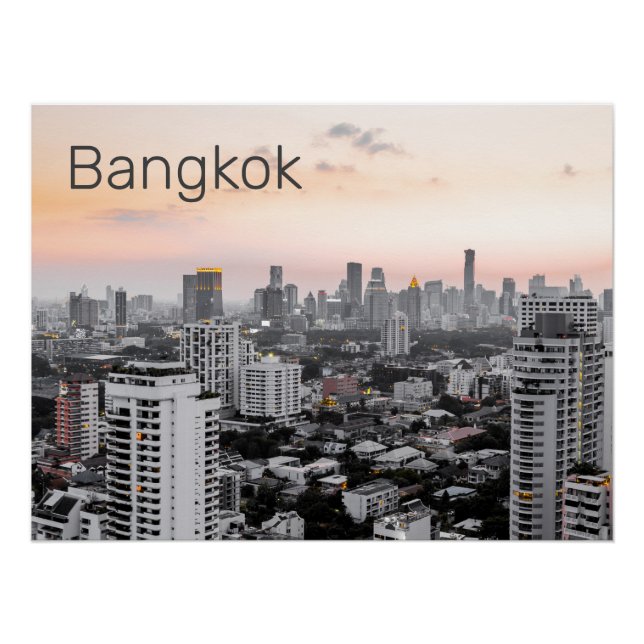 Poster Bangkok Skyline Sunset Panorama BKK Thaïlande (Devant)