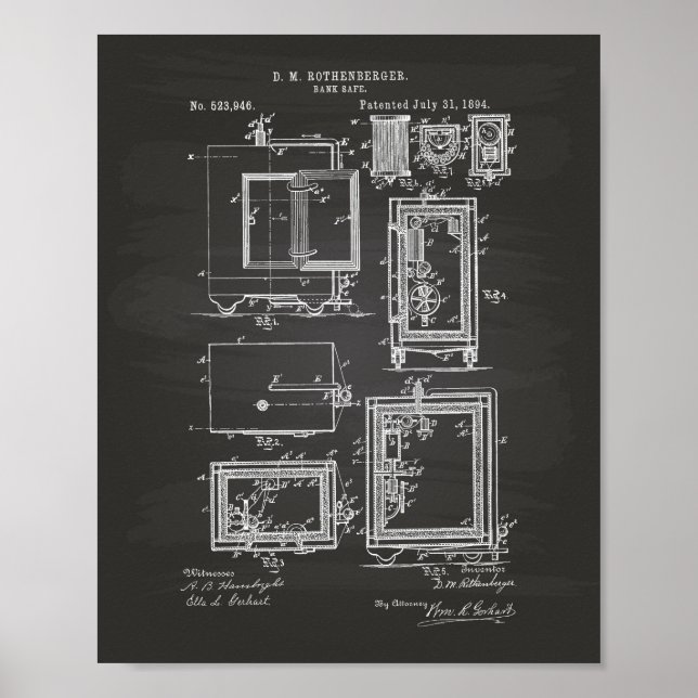 Poster Bank Safe 1894 Patent Art Chalkboard (Devant)