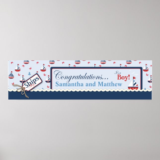Poster Bannière Baby shower nautique (Devant)