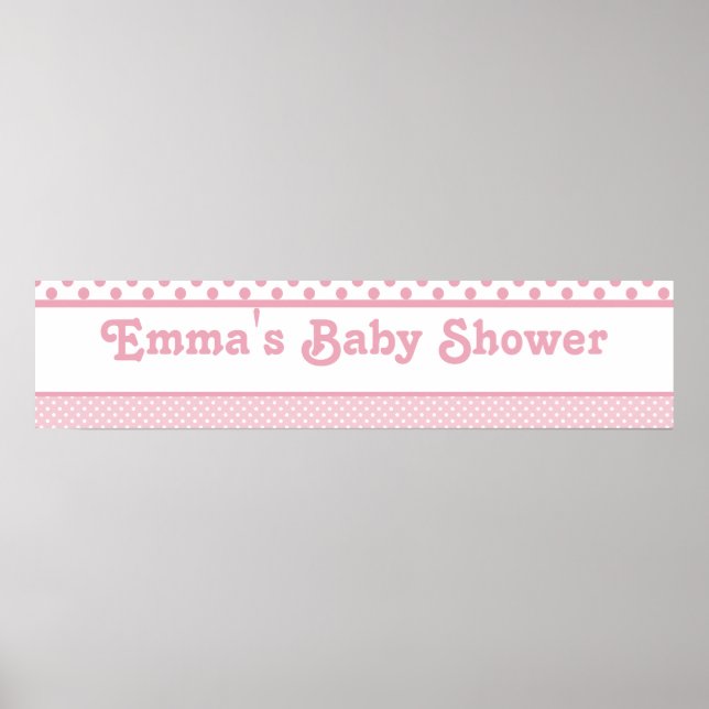 Poster Bannière Baby shower points roses (Devant)