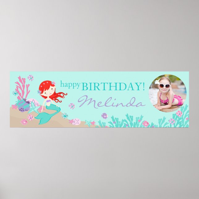 Poster Bannière d'anniversaire Auburn Mermaid (Devant)