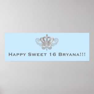 Poster Bannière d'anniversaire bleu royal couronne vintag