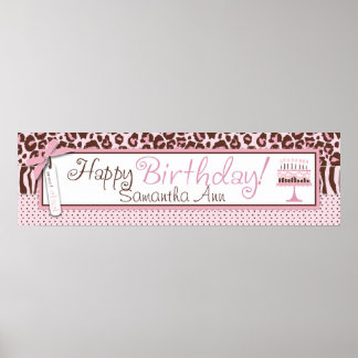 Poster Bannière d'anniversaire Cheetah Print and Cake
